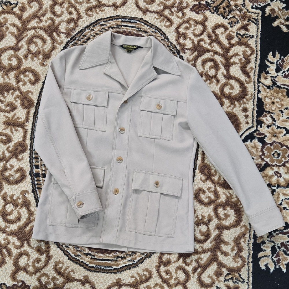 Vintage 1970s Leisure Suit Jacket Button up Shirt Retro Polyester Blazer Sears